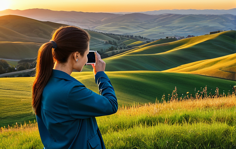 **

"A professional female photographer, fully clothed in modest outdoor attire, capturing a golden hour landscape with a smartphone. Rolling hills and a vibrant sunset in the background. Safe for work, appropriate content, perfect anatomy, natural proportions, professional photography, high quality."

**