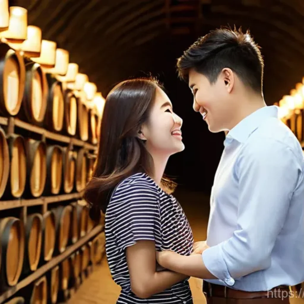 철도 여행 데이트 - **Prompt 1: Romantic Date in Cheongdo Wine Tunnel**
A young, diverse couple, in their late 20s t...