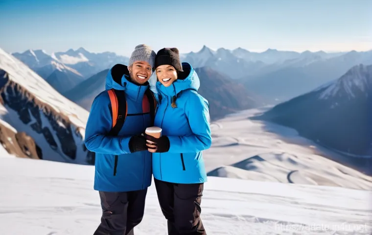스노우보드 체험 데이트 - A joyful young couple, dressed in brightly colored and warm snowboarding suits with helmets and gogg... 스노우보드 체험 데이트 - A joyful young couple, dressed in brightly colored and warm snowboarding suits with helmets and gogg...