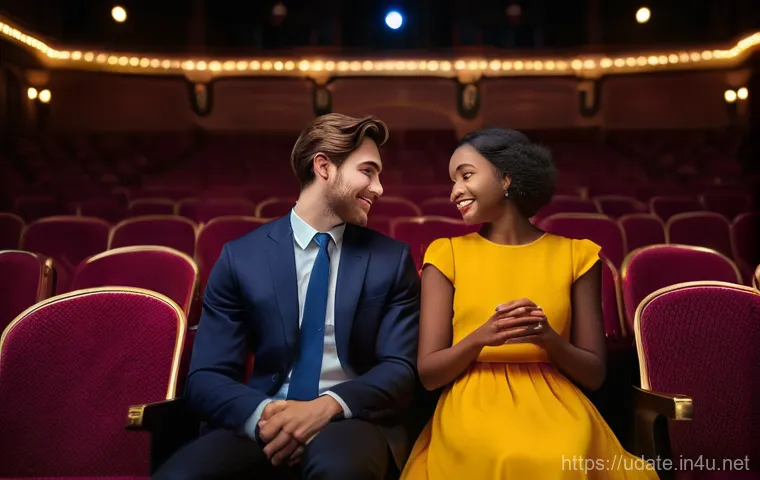 공연 뮤지컬 데이트 - **Image Prompt 1: A Romantic First Musical Date**
A young, diverse couple, casually but stylishl...